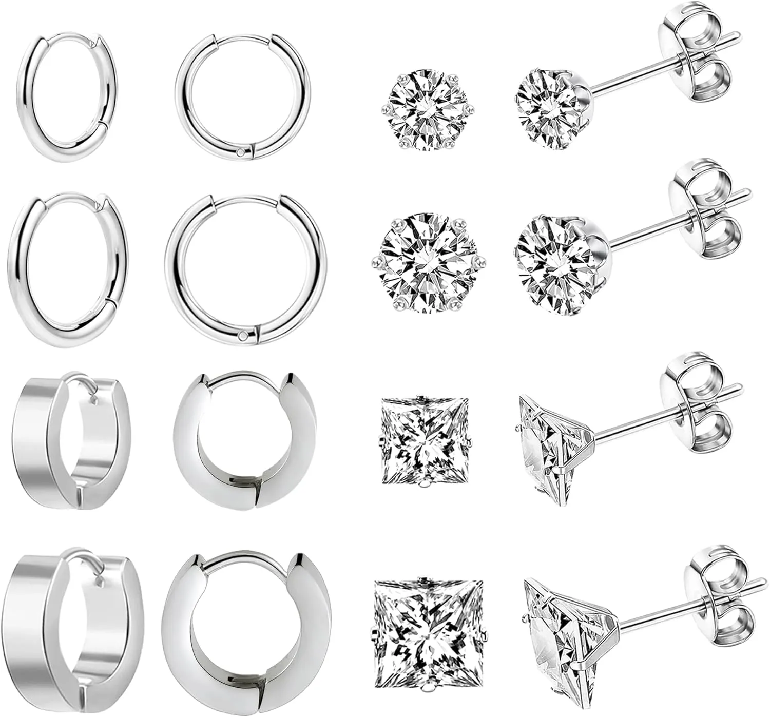 10 Pairs Earring Sets for Multiple Piercing 14K Gold Plated Studs Earrings and Hoops Set Hypoallergenic Small Hoop CZ Stud Earing for Women Men