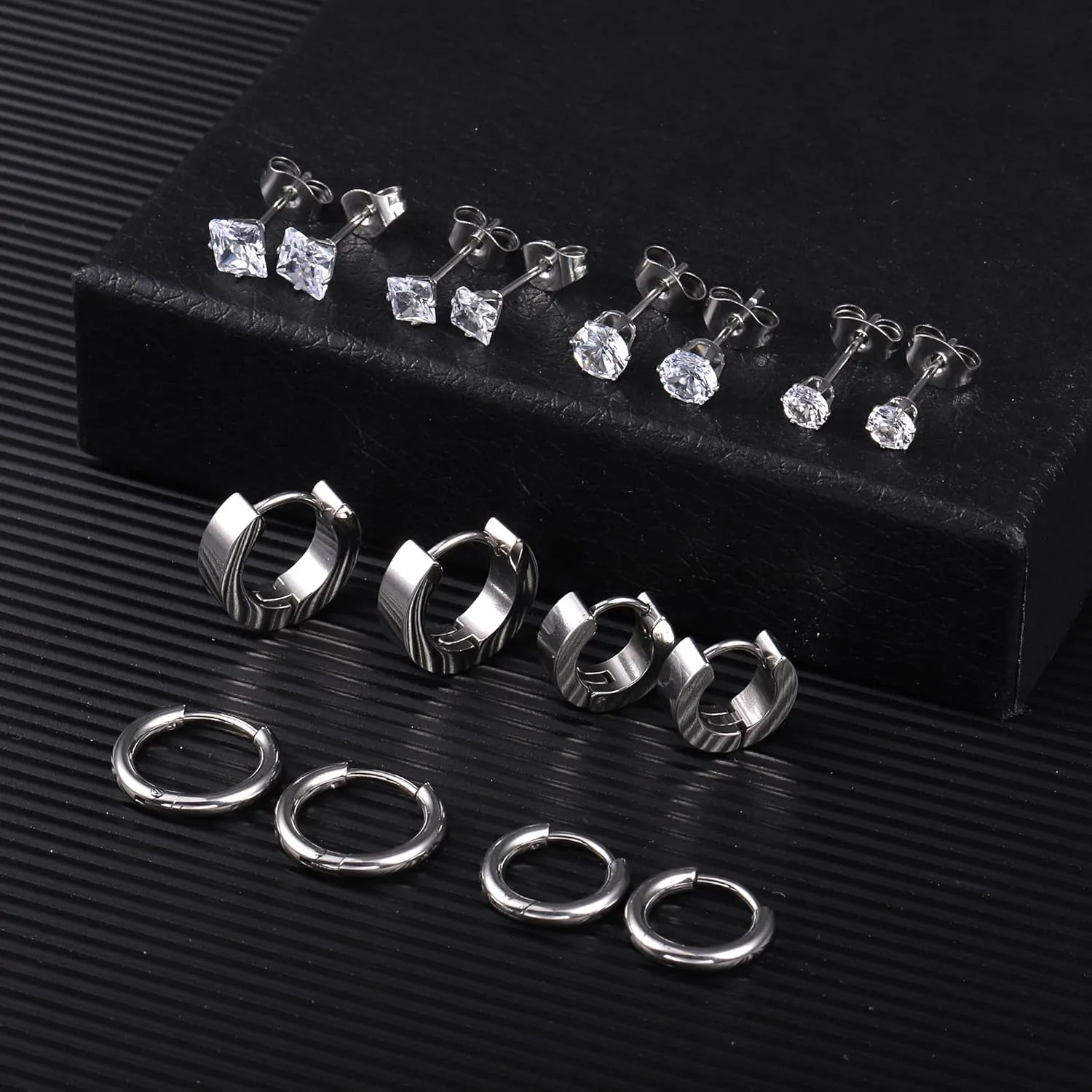 10 Pairs Earring Sets for Multiple Piercing 14K Gold Plated Studs Earrings and Hoops Set Hypoallergenic Small Hoop CZ Stud Earing for Women Men