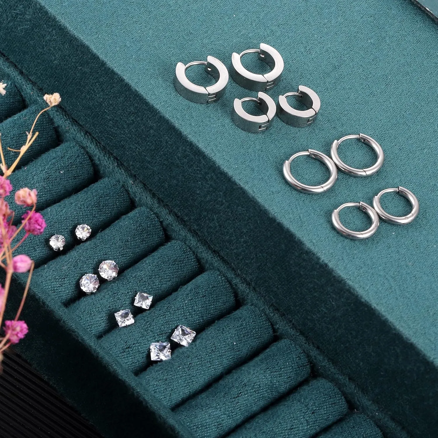 10 Pairs Earring Sets for Multiple Piercing 14K Gold Plated Studs Earrings and Hoops Set Hypoallergenic Small Hoop CZ Stud Earing for Women Men