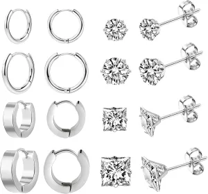 10 Pairs Earring Sets for Multiple Piercing 14K Gold Plated Studs Earrings and Hoops Set Hypoallergenic Small Hoop CZ Stud Earing for Women Men