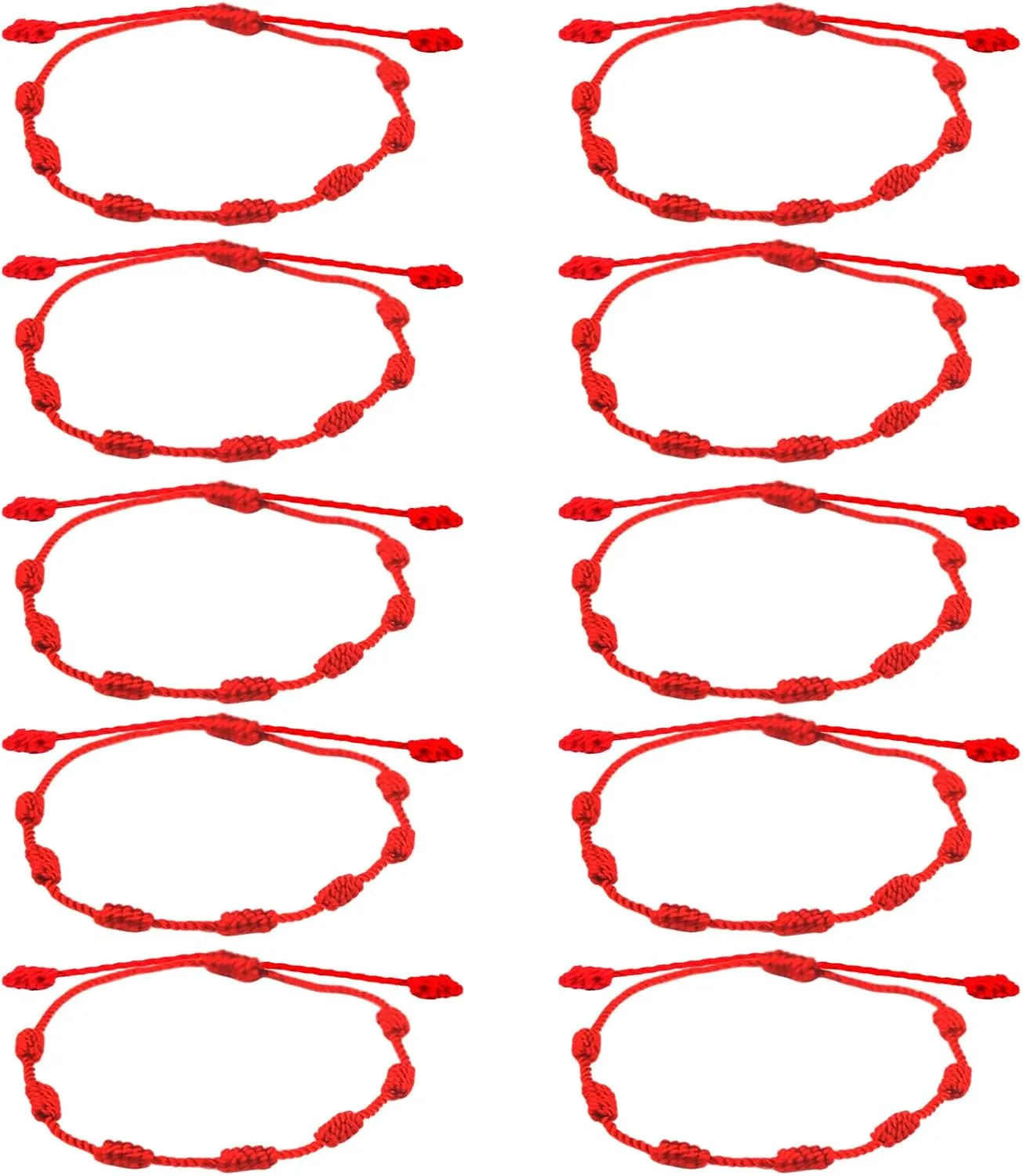 10-Piece Adjustable String Bracelets - 7 Knots Style, Red Cord, Braided Bracelet Amulet for Protection, Good Luck, Friendship, Lovers