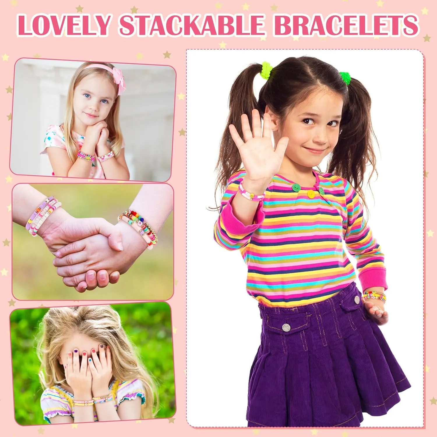 100 Pcs Preppy Heishi Surfer Bracelets Set Colorful Beaded Stretch Bracelets Clay Bracelets for Women Teens