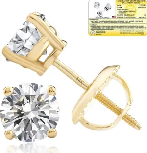 1/4-2 Carat IGI Certified Lab Grown Diamond Stud Earrings | Solitaire Real Diamonds Earring for Women in I-J Color & SI1-SI2 Clarity | 14K Gold Diamond Studs with Secure Backs by MAX   STONE