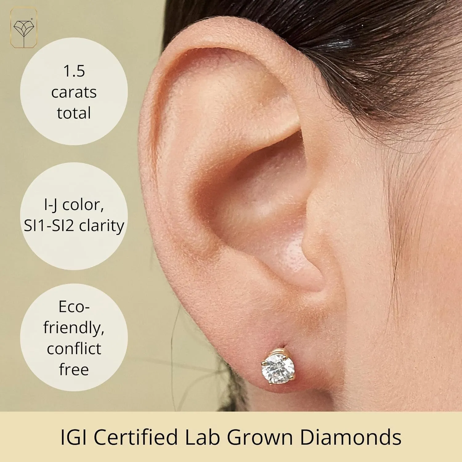 1/4-2 Carat IGI Certified Lab Grown Diamond Stud Earrings | Solitaire Real Diamonds Earring for Women in I-J Color & SI1-SI2 Clarity | 14K Gold Diamond Studs with Secure Backs by MAX   STONE