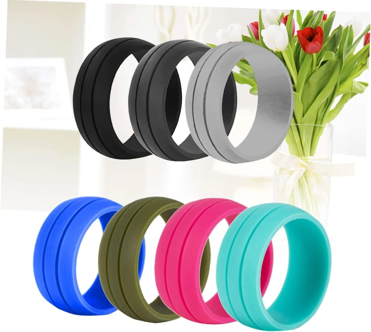 14 Pcs Men's Silicone Rings Silicone Wedding Band Silicone Womens Wedding Band Women Wedding Ring