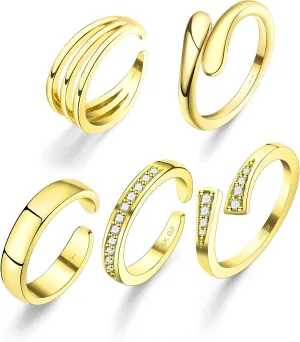 14k Gold Filled Toe Rings for Women Non Tarnish Adjustable Silver Toe Ring Simple Hug CZ Triple Open Band Ring Summer Beach Toe Jewelry for Women Sexy