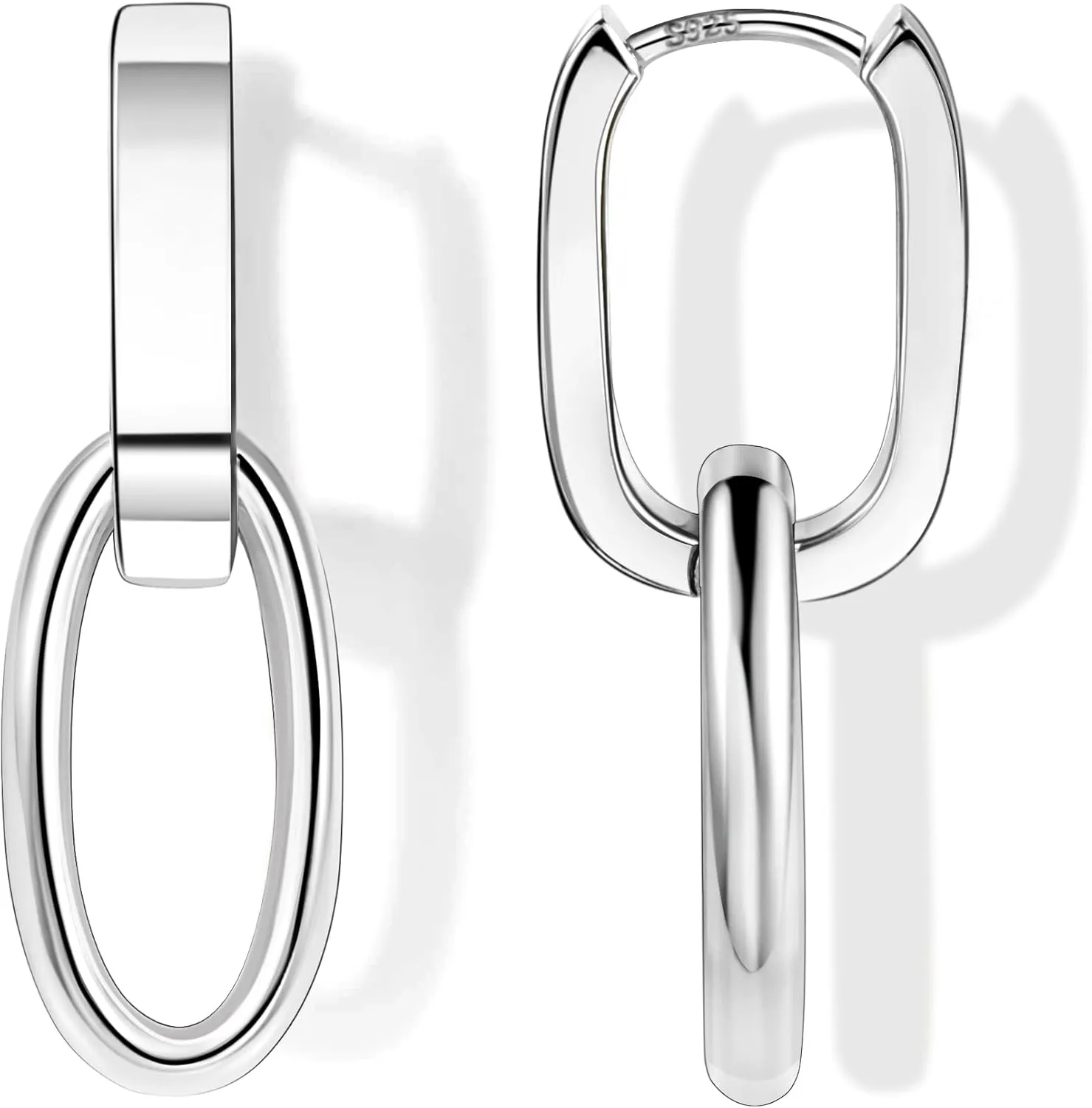 14K Gold Plated 925 Sterling Silver Dangle Earrings For Women Drop Earrings Small Sterling Silver Earrings Square Huggie Paperclip Dangly Hoop Silver Hoops Earrings Jewelry
