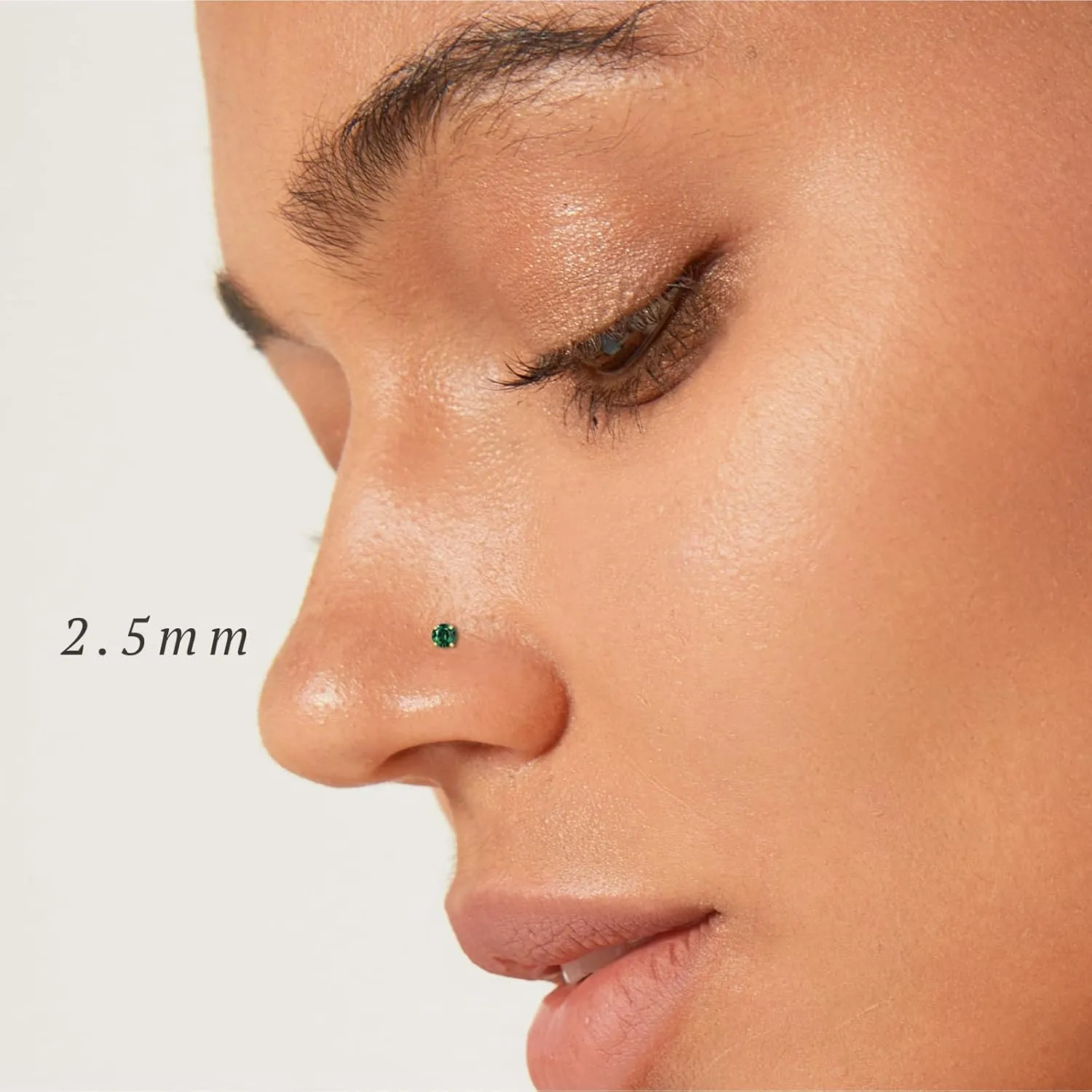14k Gold Plated Sterling Silver L Shaped Nose Rings Studs for Women Men 20g, Small L Shape Nose Stud, 20 Gauge Nose Piercing Stud, Hypoallergenic Nose Nostril Piercing Jewelry (Gold - Green Emerald)