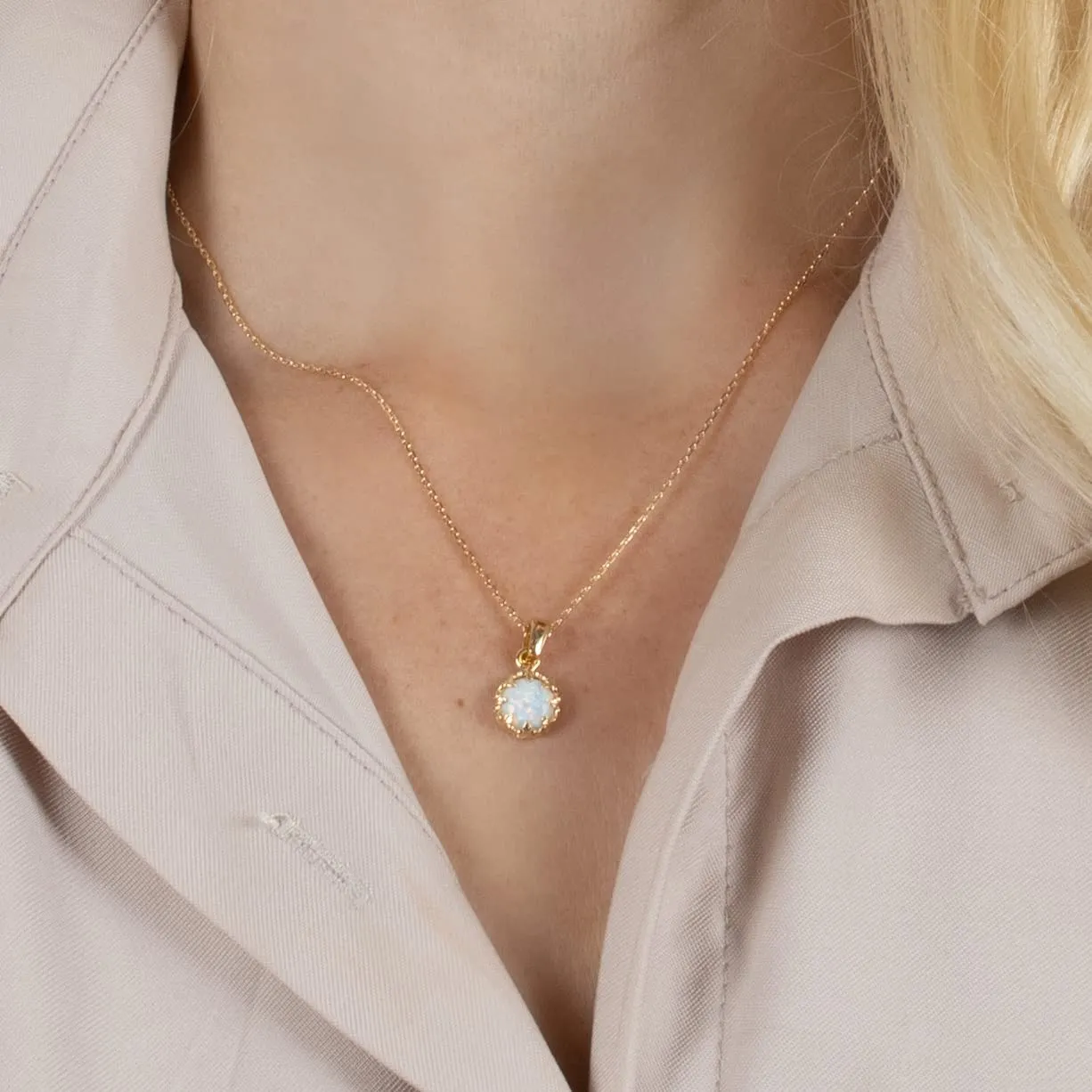 14K Gold Plated White Opal Necklace for Women - Dainty Gold Necklace for Women - Gold over 925 Sterling Silver - Gold Pendant Necklaces - Gold Dainty Necklace for Women - Prom Jewelry