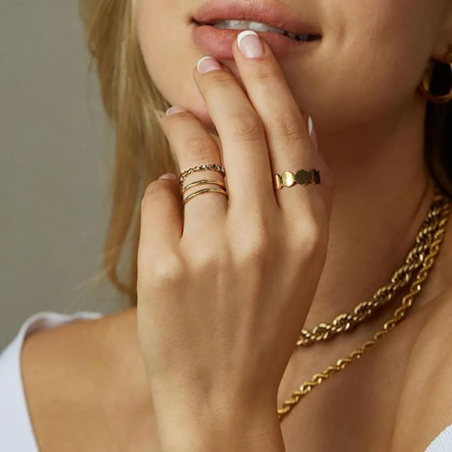 14K Gold Rings for Women,Open Non Tarnish Adjustable Stacking Knuckle Chunky Thumb Ring,Twist Cross Design,Trendy Statement Promise Wedding Bands Engagement Rings for Women Size 6-9