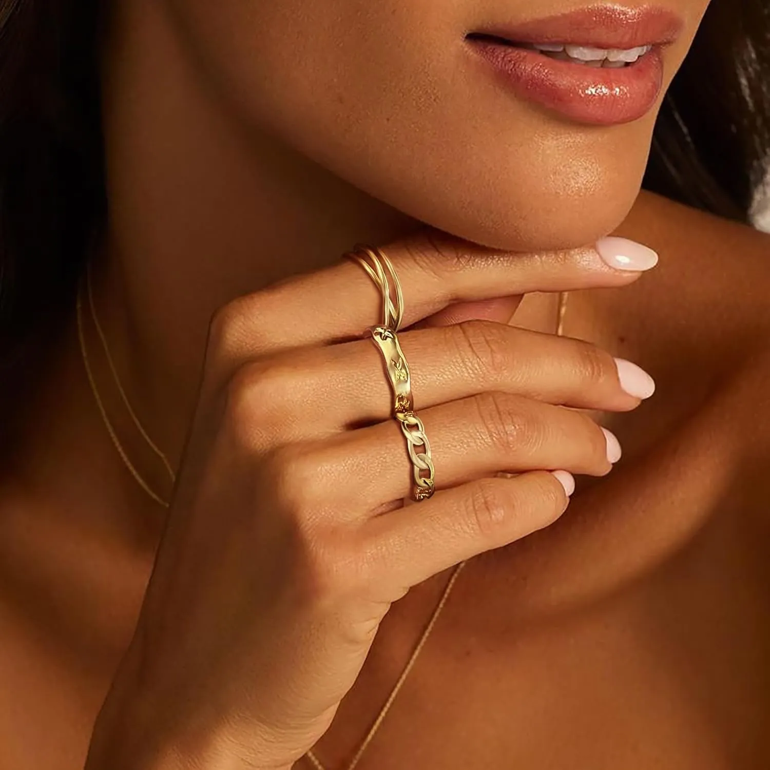 14K Gold Rings for Women,Open Non Tarnish Adjustable Stacking Knuckle Chunky Thumb Ring,Twist Cross Design,Trendy Statement Promise Wedding Bands Engagement Rings for Women Size 6-9