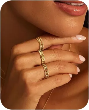 14K Gold Rings for Women,Open Non Tarnish Adjustable Stacking Knuckle Chunky Thumb Ring,Twist Cross Design,Trendy Statement Promise Wedding Bands Engagement Rings for Women Size 6-9