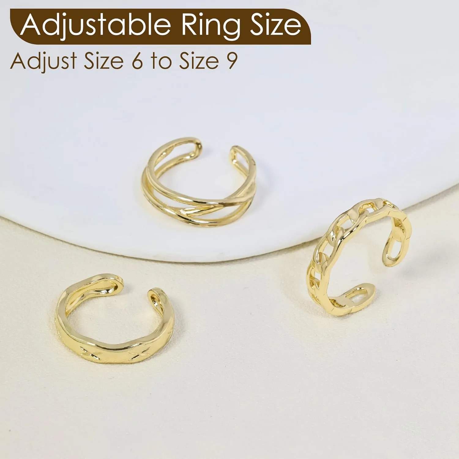14K Gold Rings for Women,Open Non Tarnish Adjustable Stacking Knuckle Chunky Thumb Ring,Twist Cross Design,Trendy Statement Promise Wedding Bands Engagement Rings for Women Size 6-9