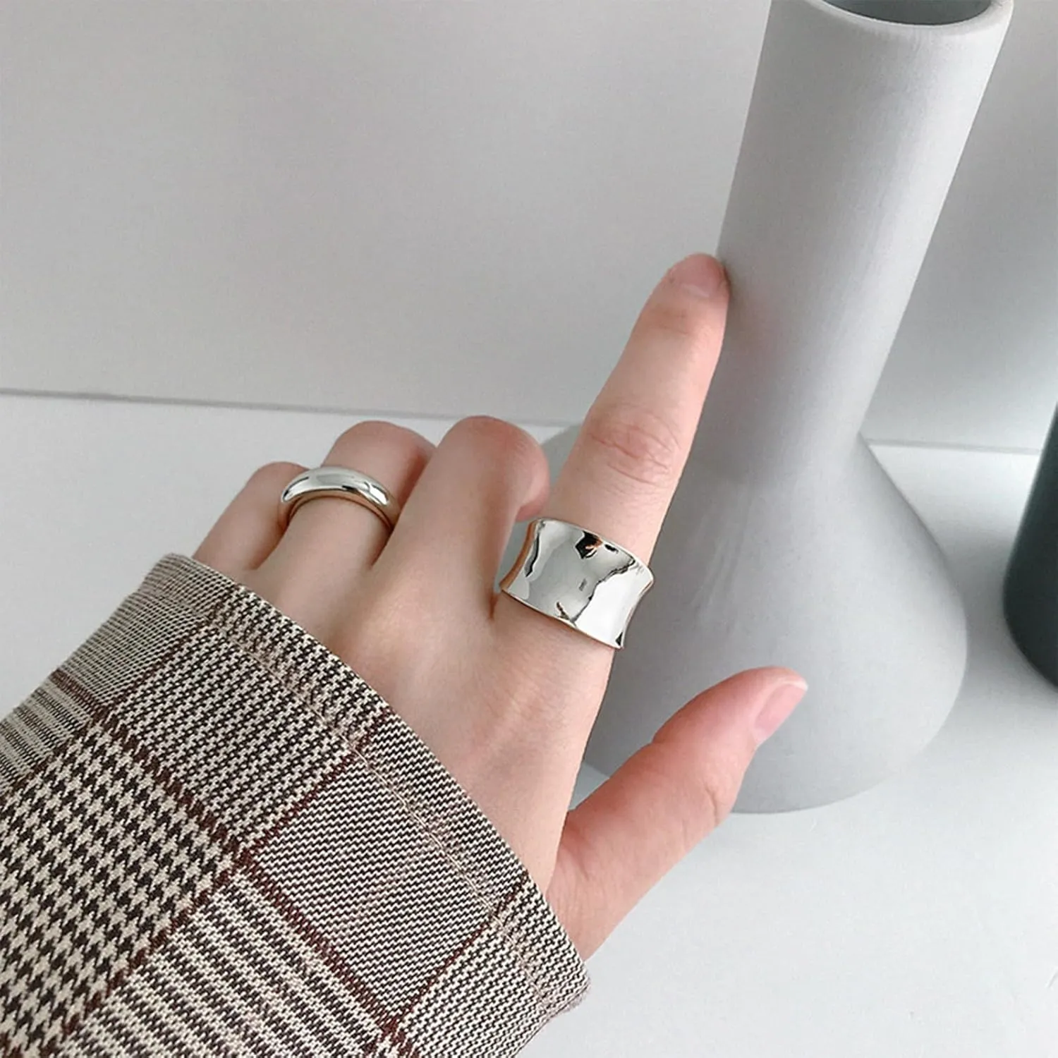 14K Gold Wide Band Rings for Women Chunky Gold Rings That Don't Tarnish Size 6-11 Statement Rings for Women Gold and Silver Rings for Women Men