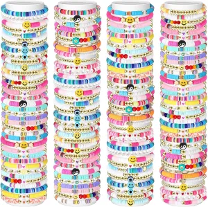 150 Pcs Preppy Heishi Bracelets Set Friendship Bracelets Bulk Adjustable Stretch Beaded Bracelets Colorful Clay Bracelets Bohemian Aesthetic Jewelry for Women Christmas Birthday Party
