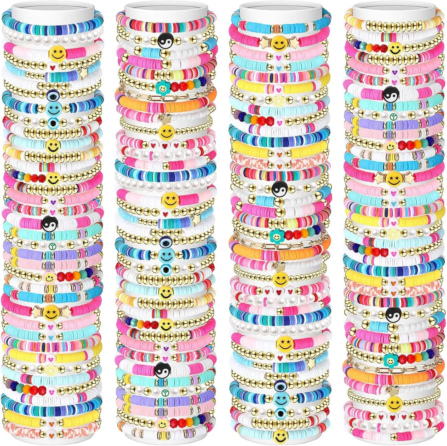 150 Pcs Preppy Heishi Bracelets Set Friendship Bracelets Bulk Adjustable Stretch Beaded Bracelets Colorful Clay Bracelets Bohemian Aesthetic Jewelry for Women Christmas Birthday Party