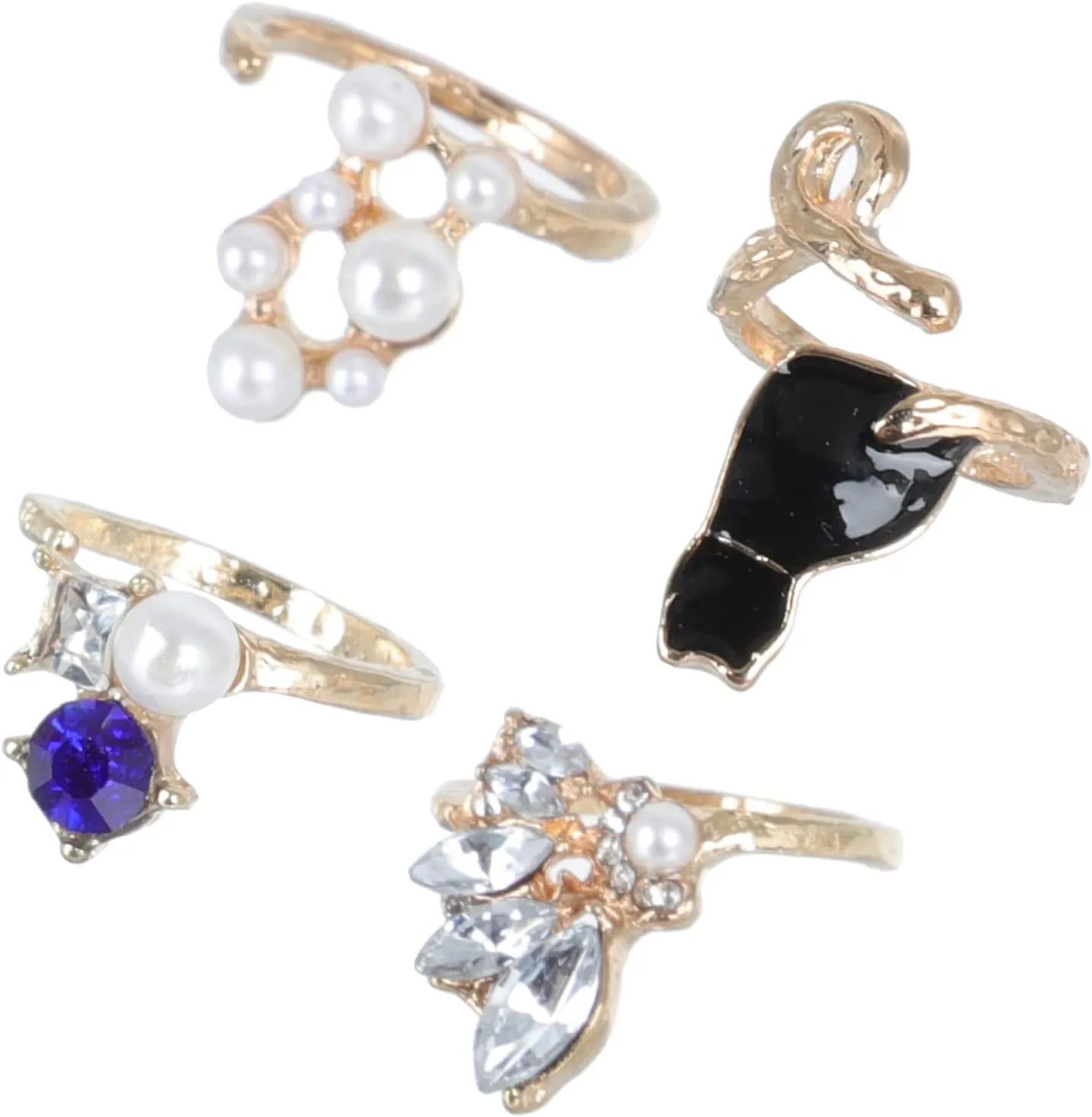 16pc Pearl Embellished Ring Set Women's Chunky Chic Gemstone Adjustable Knuckle Rings