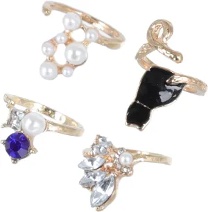 16pc Pearl Embellished Ring Set Women's Chunky Chic Gemstone Adjustable Knuckle Rings