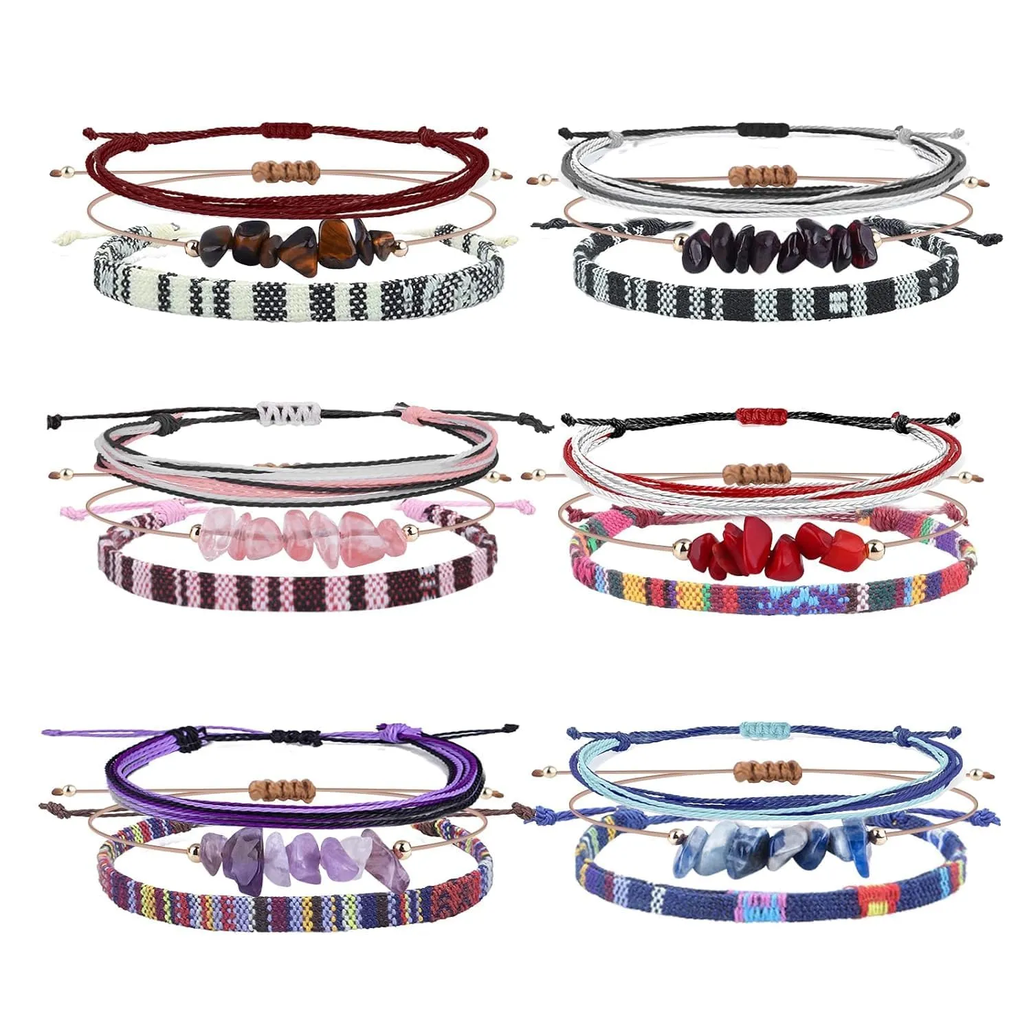 18 Pcs Boho Surfer Beach Bracelet Ankle Crystal Anklets Adjustable,Bracelets For Men, Handmade Hippie Braided Bracelets Waterproof, String Rope Ankle Bracelets Summer Woven Jewelry for Men Women