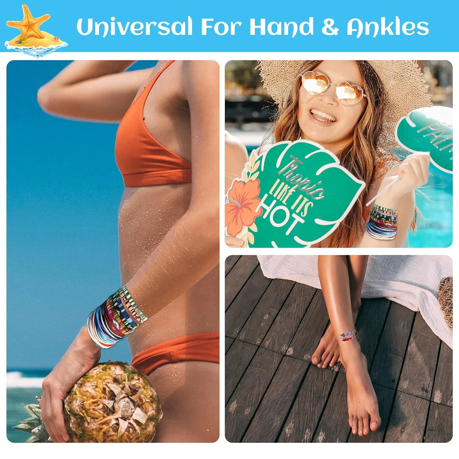 18 Pcs Boho Surfer Beach Bracelet Ankle Crystal Anklets Adjustable,Bracelets For Men, Handmade Hippie Braided Bracelets Waterproof, String Rope Ankle Bracelets Summer Woven Jewelry for Men Women