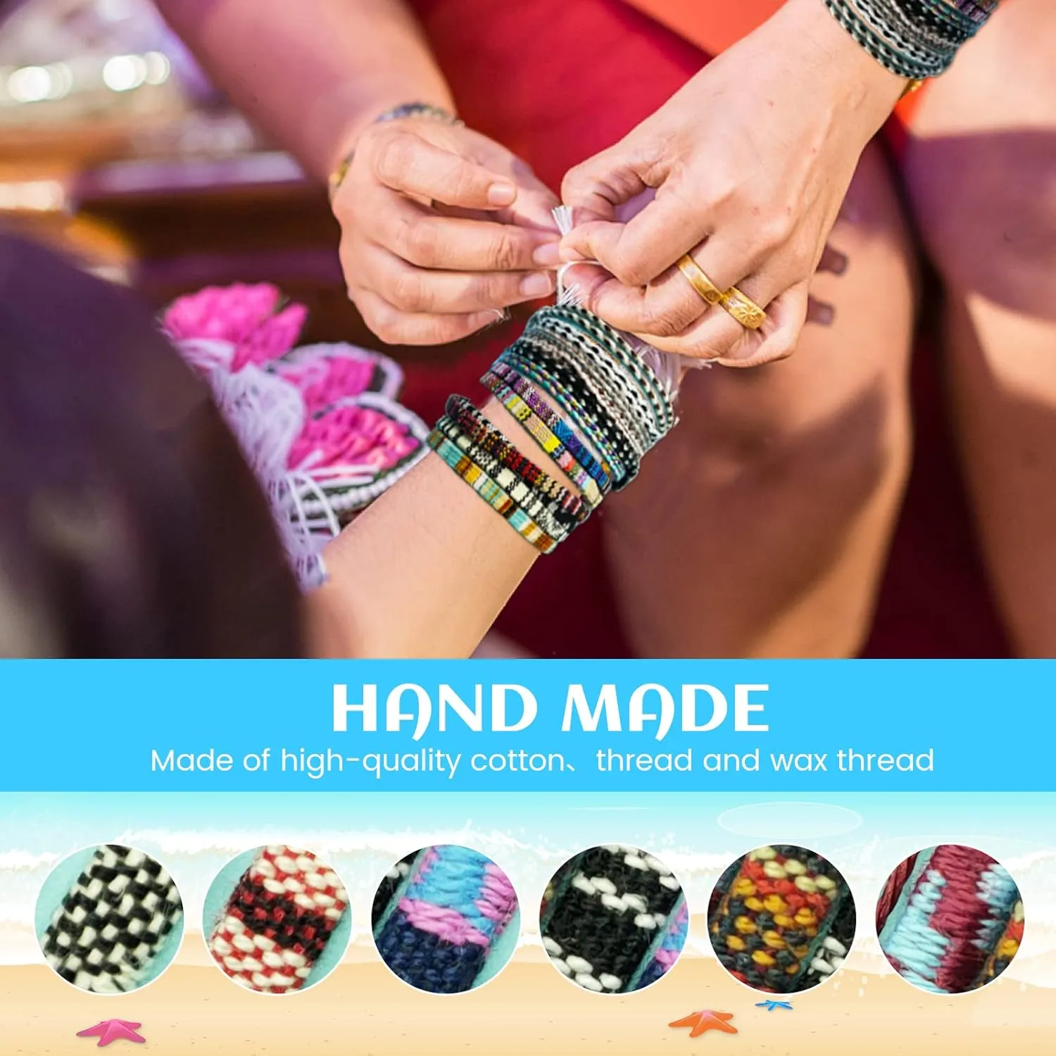 18 Pcs Boho Surfer Beach Bracelet Ankle Crystal Anklets Adjustable,Bracelets For Men, Handmade Hippie Braided Bracelets Waterproof, String Rope Ankle Bracelets Summer Woven Jewelry for Men Women