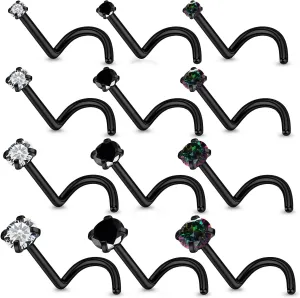 18G 20G Black Nose Rings Studs Piercing Jewelry for Women 316L Surgical Steel L Shaped Screw Straight Diamond CZ Nose Rings Studs Nostril Piercing Jewelry for Women Men Hypoallergenic