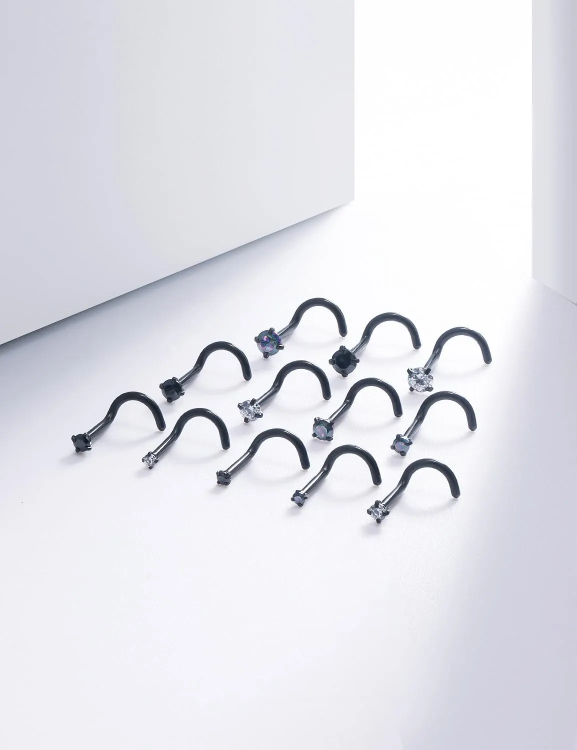 18G 20G Black Nose Rings Studs Piercing Jewelry for Women 316L Surgical Steel L Shaped Screw Straight Diamond CZ Nose Rings Studs Nostril Piercing Jewelry for Women Men Hypoallergenic