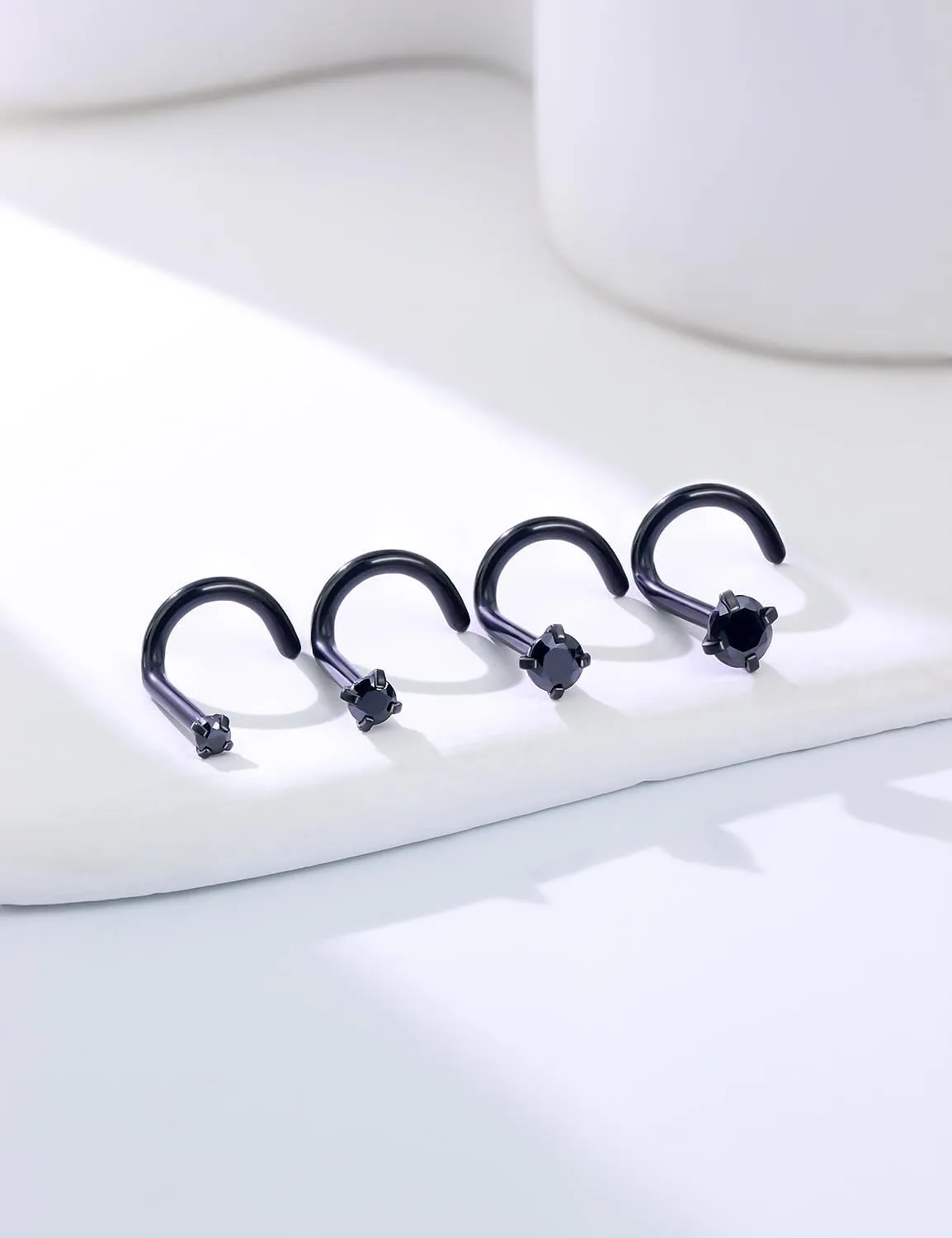 18G 20G Black Nose Rings Studs Piercing Jewelry for Women 316L Surgical Steel L Shaped Screw Straight Diamond CZ Nose Rings Studs Nostril Piercing Jewelry for Women Men Hypoallergenic