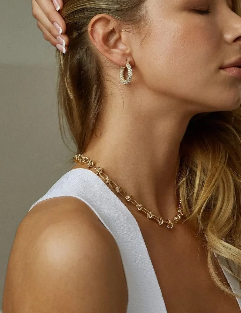 18K Gold Plated Choker Necklaces for Women Fashion Snake Chain Dainty Leaf Coffee Bean Love Knot Link Chain Choker Necklace