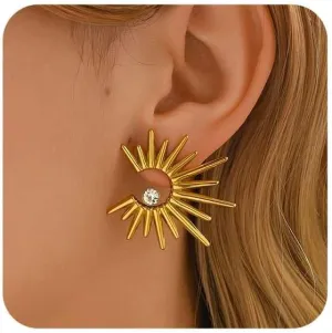 18K Gold Plated Chunky Geometric Irregular Hoop Earrings for Women Stainless Steel Vintage Twist Hoop Earrings Hypoallergenic Statement Dangle Earrings Jewelry