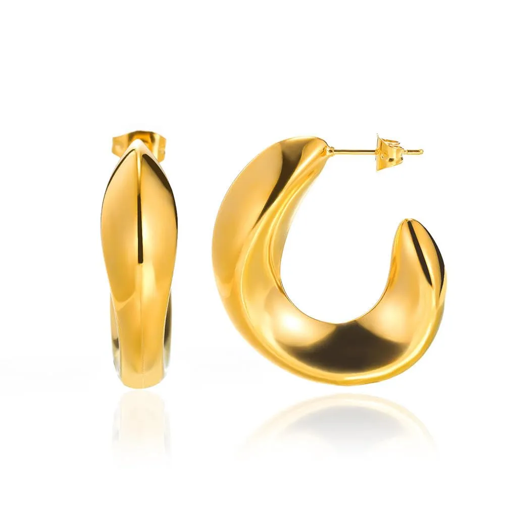 18K Gold Plated Hypoallergenic Lightweight Open Huggie Hoop Earrings