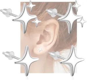 2 Pairs 925 Sterling Silver Studs Earrings for Women Star Earrings Studs Trendy 925 Sterling Silver Earrings Dainty Star Drop Earrings Star Threader Earrings Set