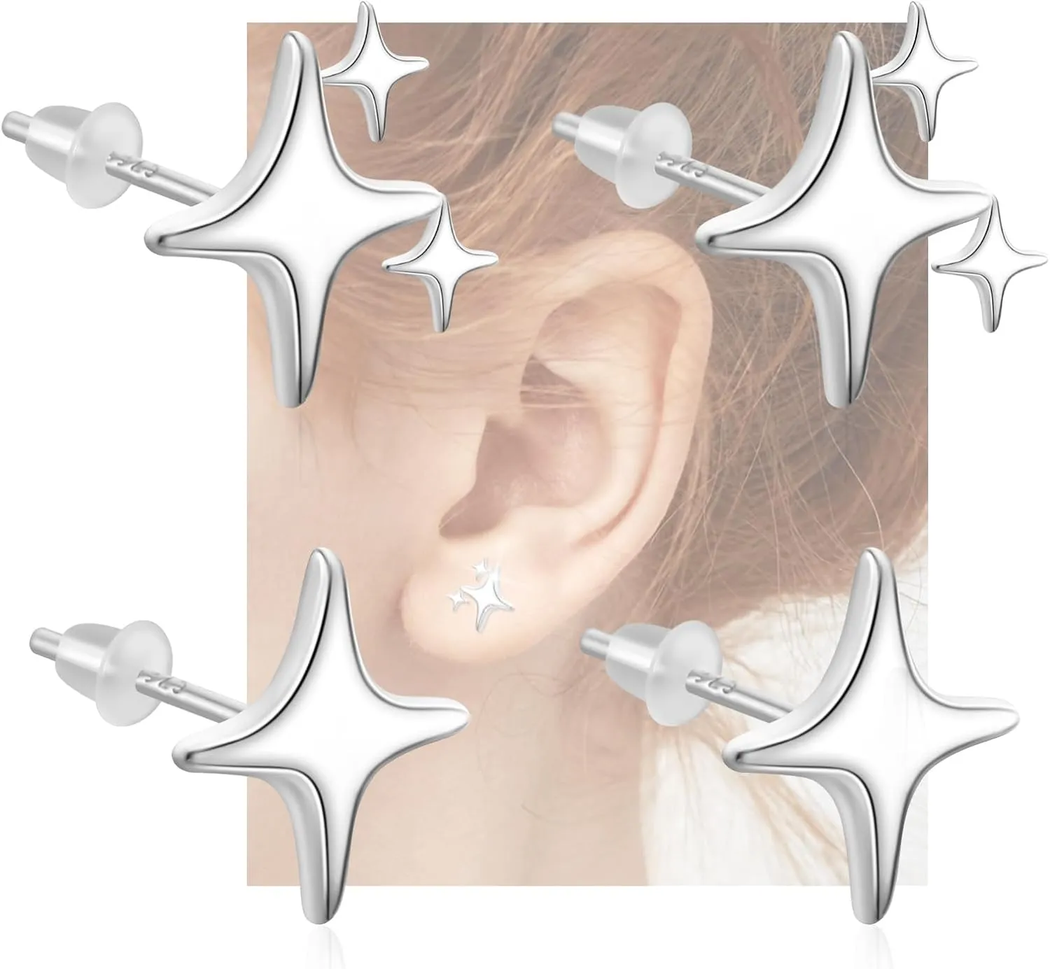 2 Pairs 925 Sterling Silver Studs Earrings for Women Star Earrings Studs Trendy 925 Sterling Silver Earrings Dainty Star Drop Earrings Star Threader Earrings Set