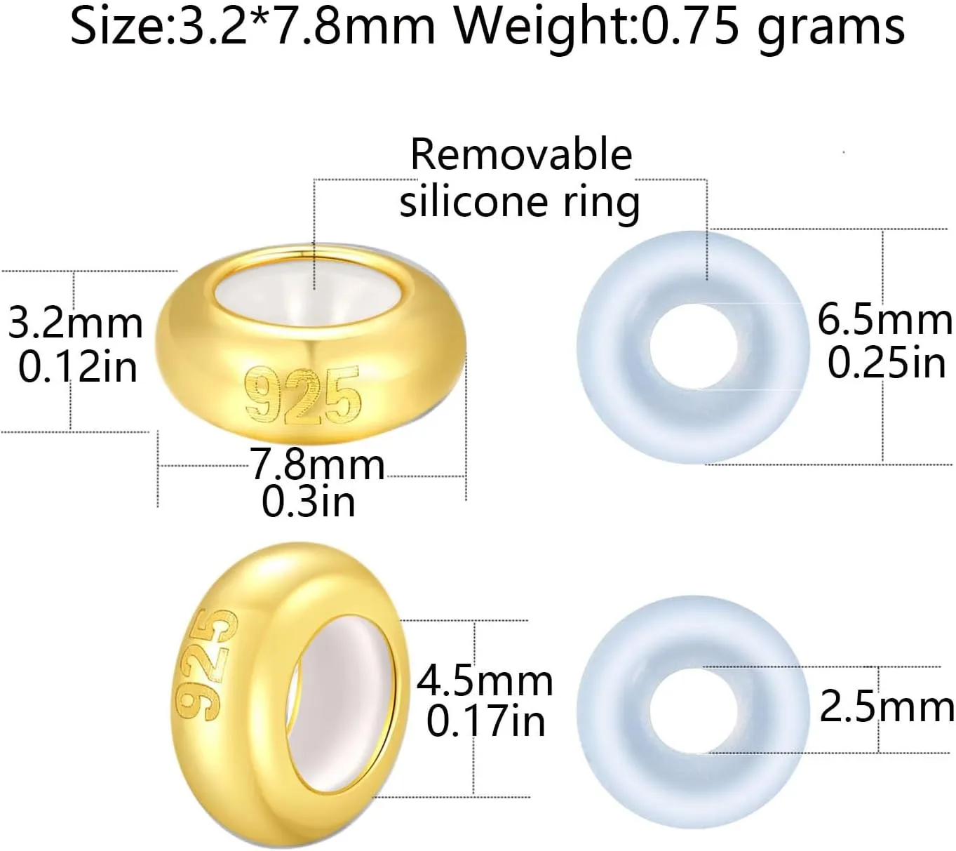 2 PCS Spacer Charm 925 Sterling Silver Clip Bead Stopper Lock Stopper Charm Fit for Pandora Bracelet