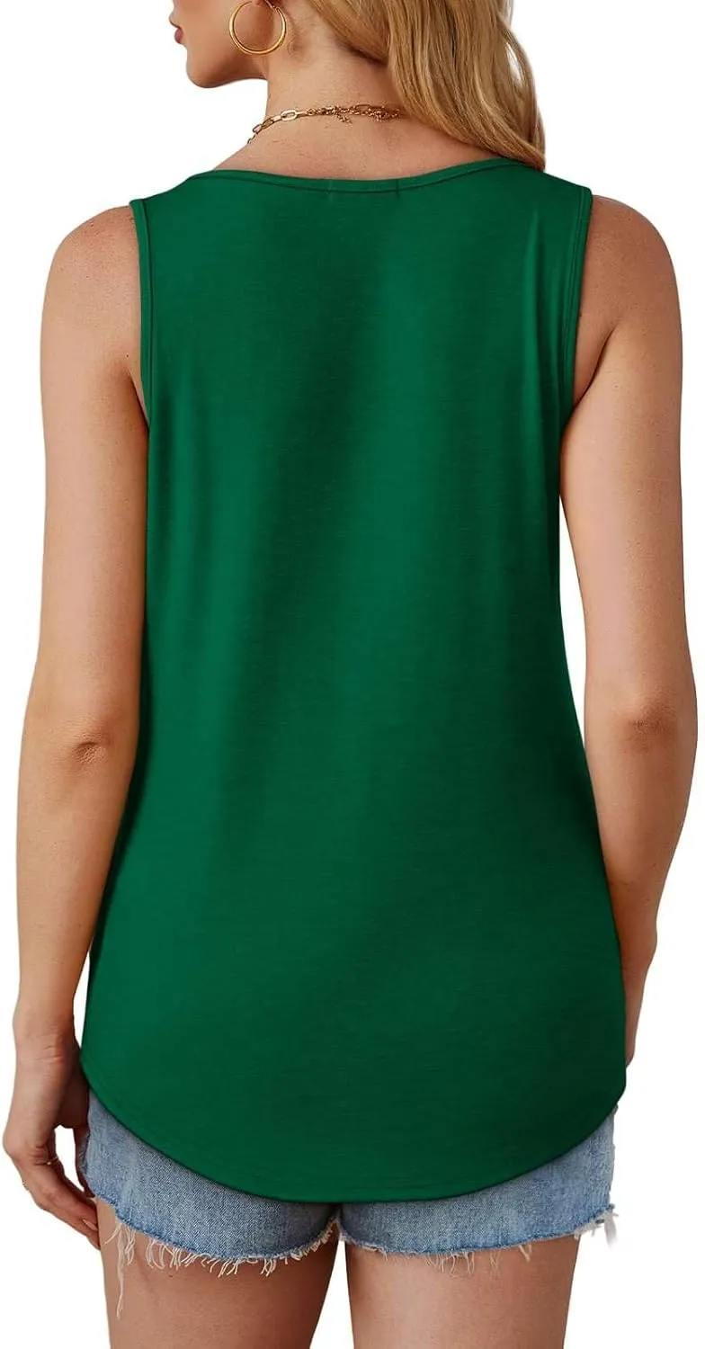 2025 Women's Summer Tank Tops Dressy Casual Sleeveless Holiday Shirts Loose Fit Pleated Front Plus Size Tunic Blouses