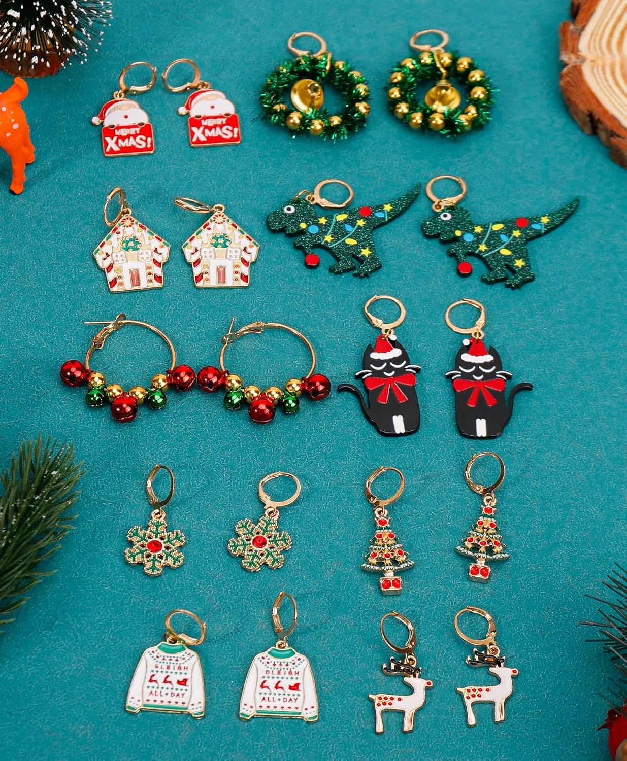 23 Pairs Christmas Earrings for Women Xmas Holiday Dangle Earrings Christmas Stud Tree Snowflake Bow Bells Light Earrings Bulk Cute Christmas Party Jewelry Gifts