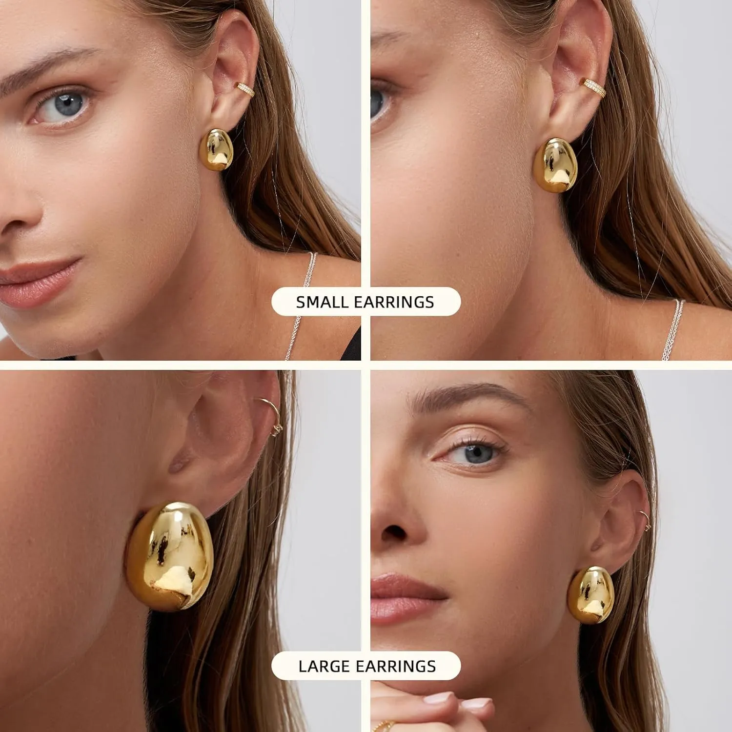 2/3 Pairs Chunky Gold Earrings, Gold Earrings for Women Thick Oval Stud Earrings Set Rectangle Hoop Earrings Trendy Gold Earrings Jewelry Gift
