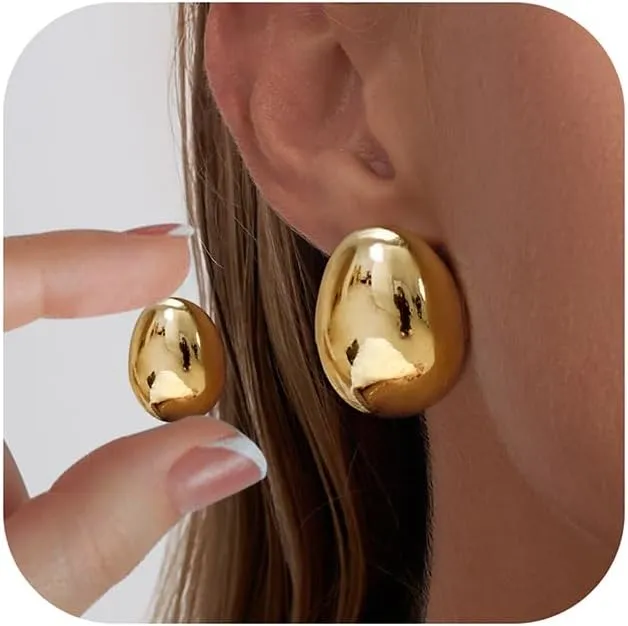 2/3 Pairs Chunky Gold Earrings, Gold Earrings for Women Thick Oval Stud Earrings Set Rectangle Hoop Earrings Trendy Gold Earrings Jewelry Gift