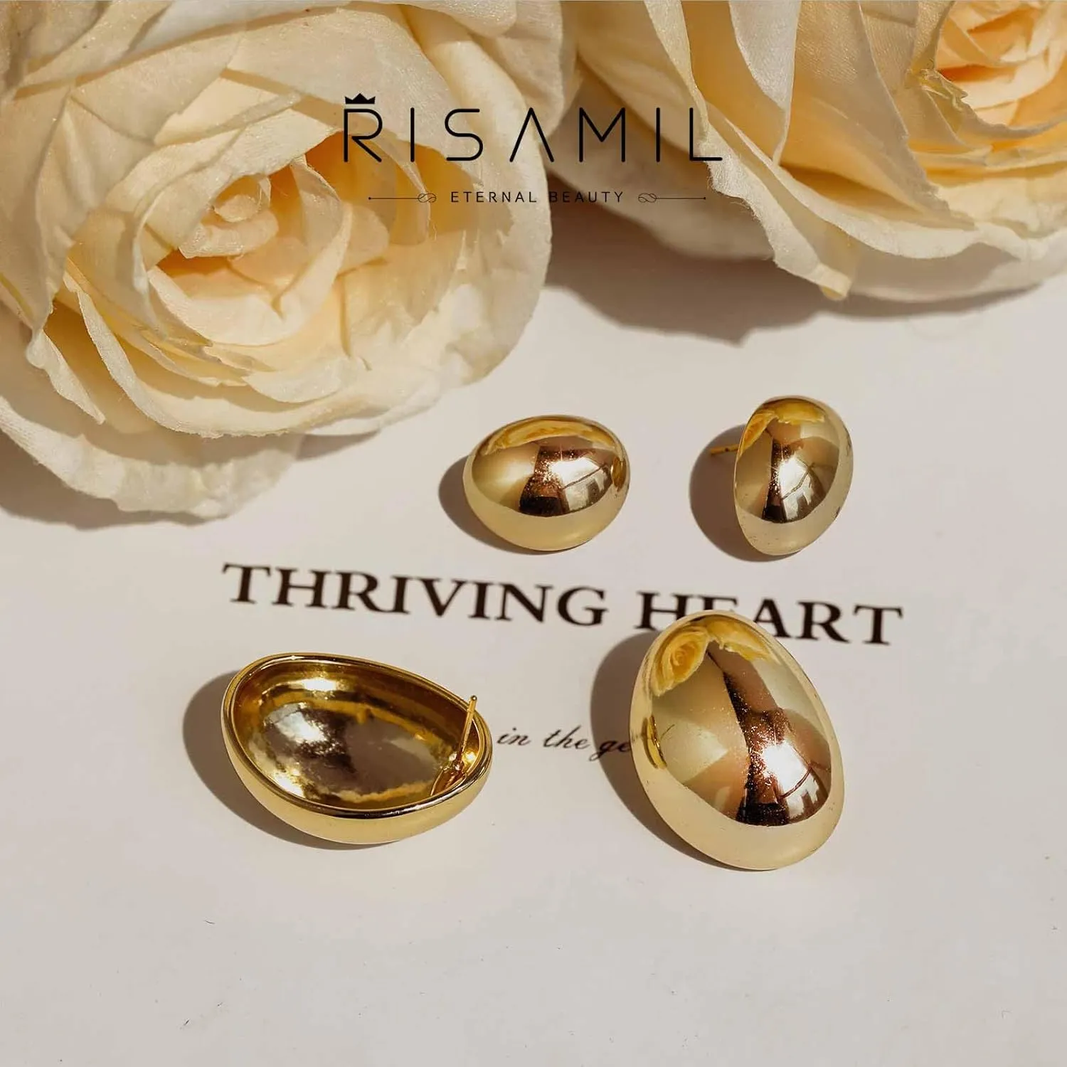 2/3 Pairs Chunky Gold Earrings, Gold Earrings for Women Thick Oval Stud Earrings Set Rectangle Hoop Earrings Trendy Gold Earrings Jewelry Gift