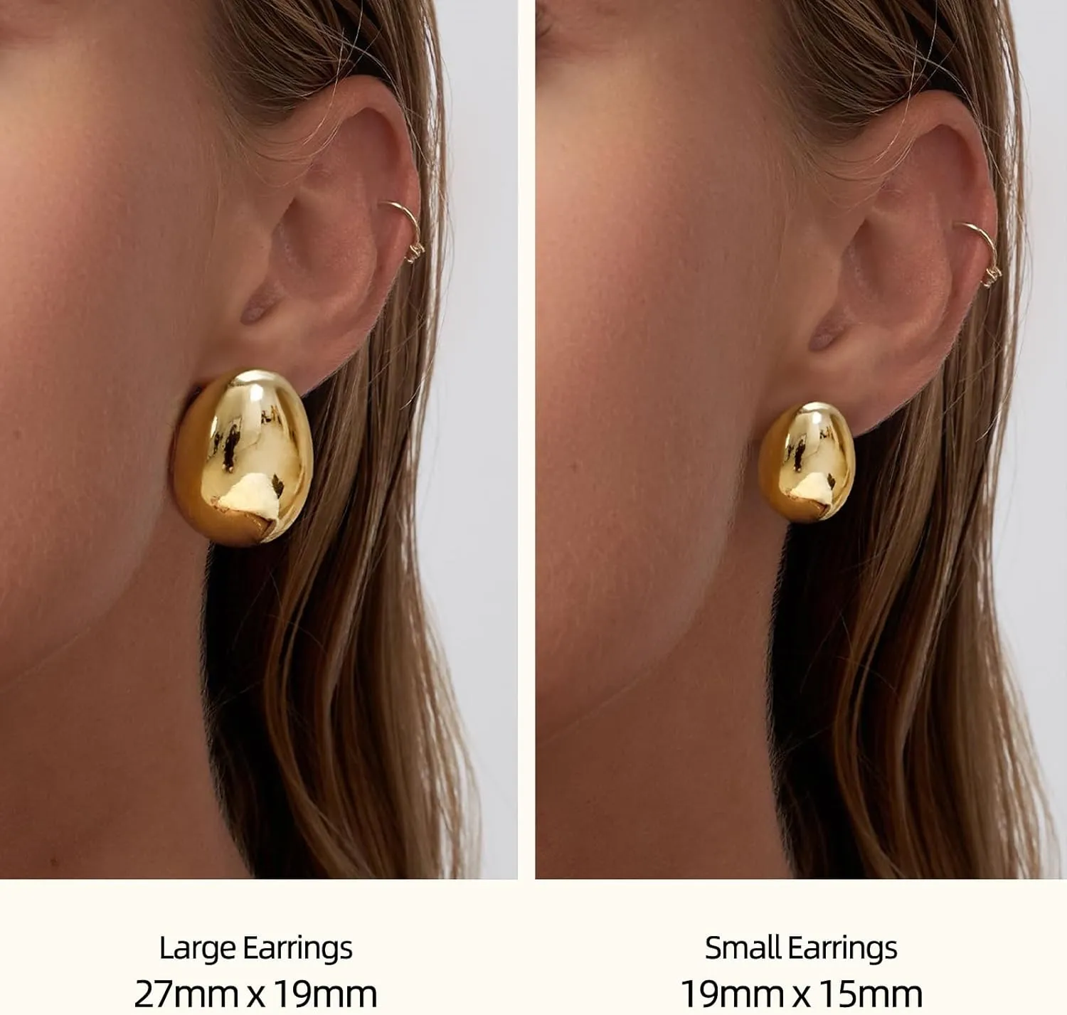 2/3 Pairs Chunky Gold Earrings, Gold Earrings for Women Thick Oval Stud Earrings Set Rectangle Hoop Earrings Trendy Gold Earrings Jewelry Gift