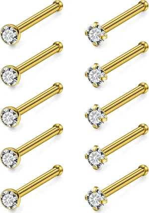 24G 22G 20G 18G Nose Rings Studs Piercing Jewelry For Women Men 316L Stainless Surgical Steel Nose Rings Studs Nostrial Piercing Jewelry for Women Men Diamond CZ 2mm Silver Black Gold