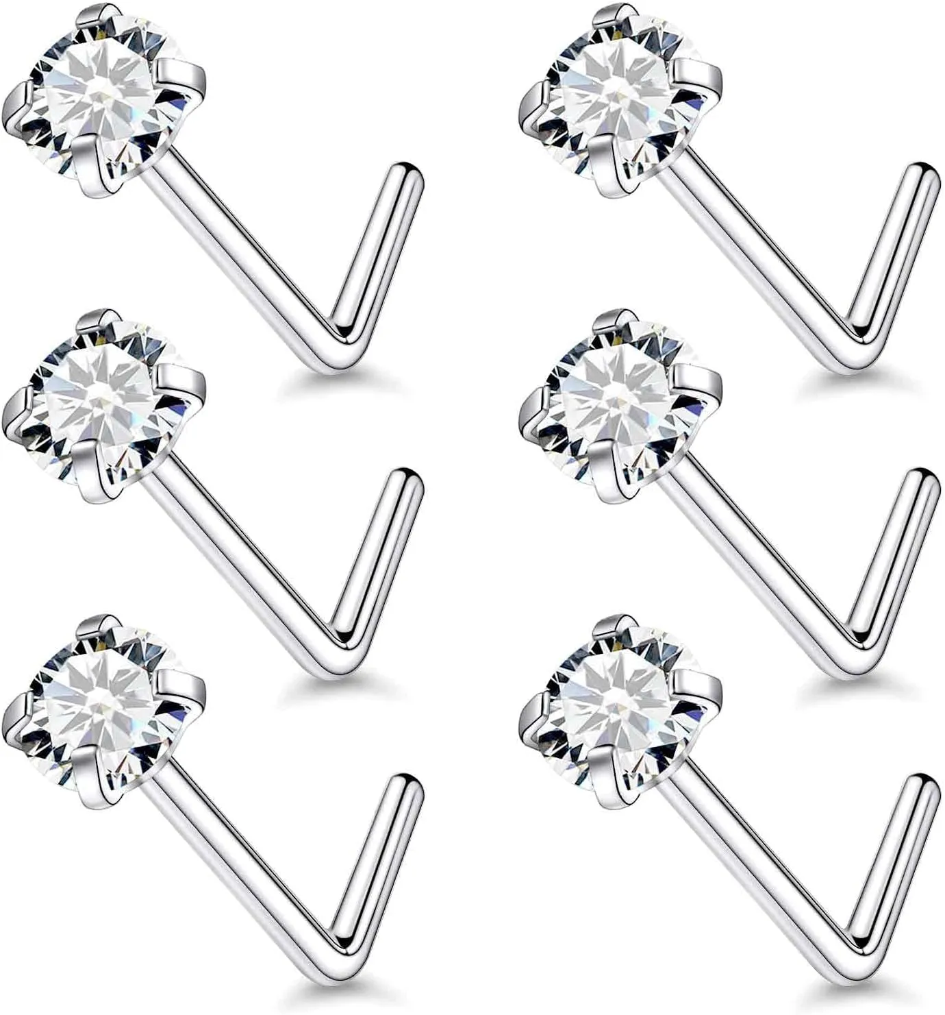 24G 22G 20G 18G Nose Rings Studs Piercing Jewelry For Women Men 316L Surgical Steel 14K Gold Filled L Shaped Nose Rings Studs Nostrial Piercing Jewelry for Women Men Diamond CZ 2mm 3mm