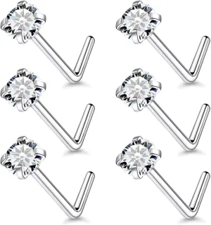 24G 22G 20G 18G Nose Rings Studs Piercing Jewelry For Women Men 316L Surgical Steel 14K Gold Filled L Shaped Nose Rings Studs Nostrial Piercing Jewelry for Women Men Diamond CZ 2mm 3mm
