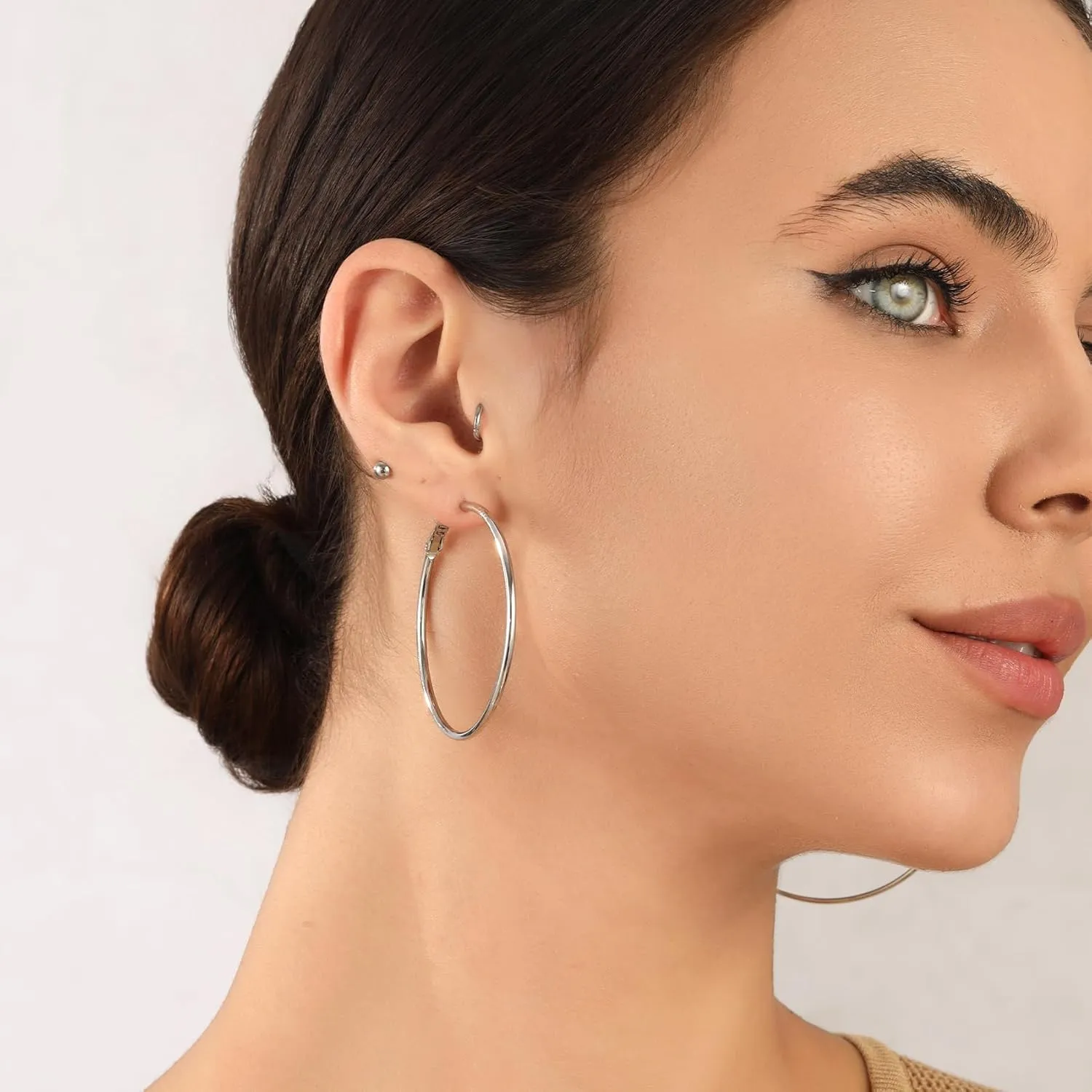 2mm Sterling Silver Big Hoop Earrings For Women - Large Hypoallergenic Circle Endless Thin Oversize Silver Hoops
