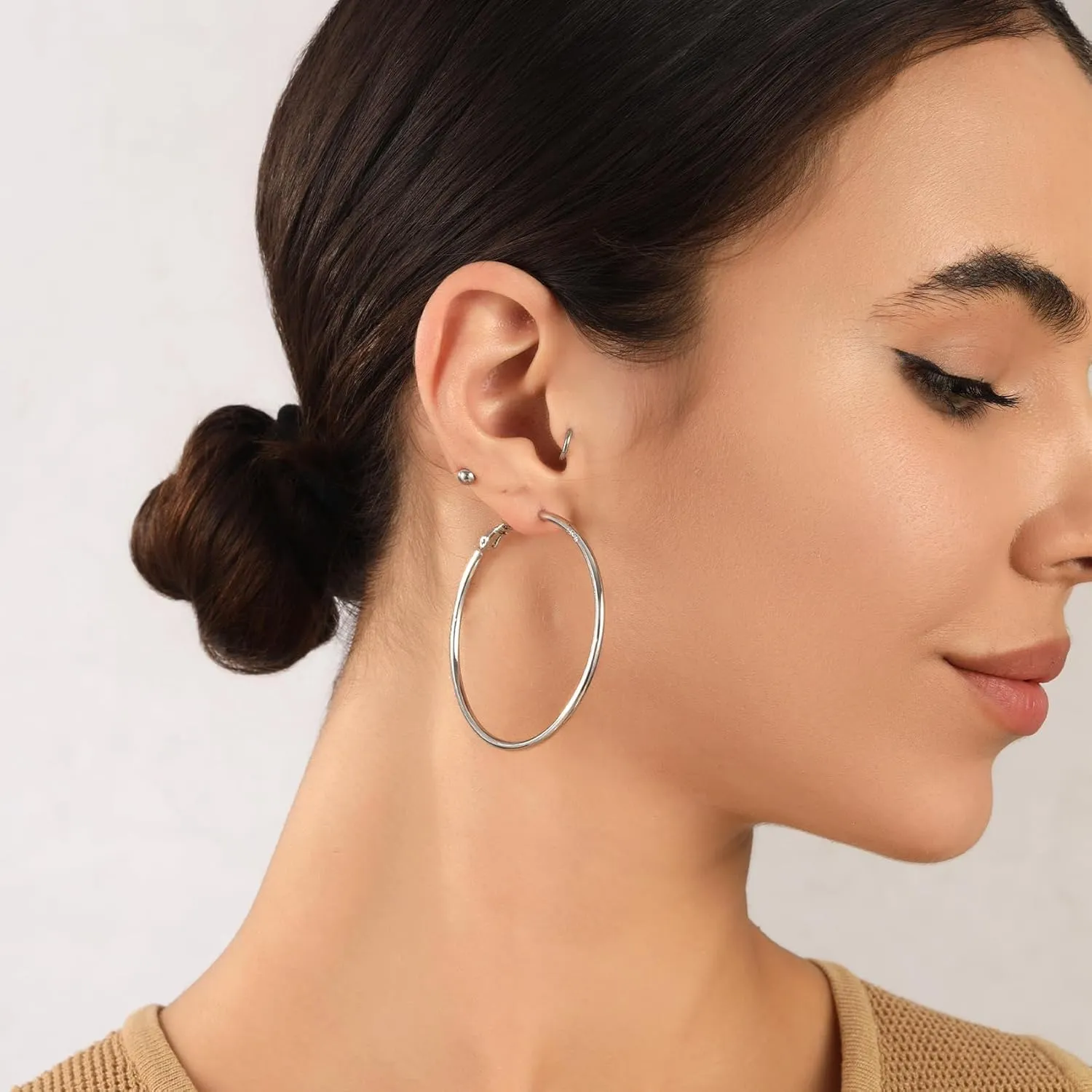 2mm Sterling Silver Big Hoop Earrings For Women - Large Hypoallergenic Circle Endless Thin Oversize Silver Hoops