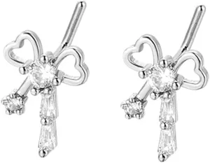 2Pcs 20G L-Shaped Bowknot Nose Rings Studs for Women Surgical Steel CZ Bow Nose Studs Rings Nose Nostril Piercing Jewelry