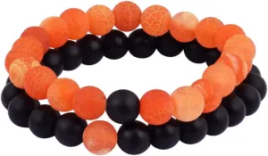 2Pcs Distance Bracelets Set Agate Stone Beads Friendship Bracelets Black Matte Frosted Stone Bracelets for Couples