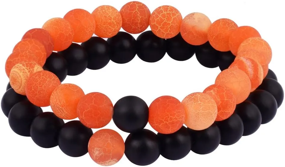 2Pcs Distance Bracelets Set Agate Stone Beads Friendship Bracelets Black Matte Frosted Stone Bracelets for Couples
