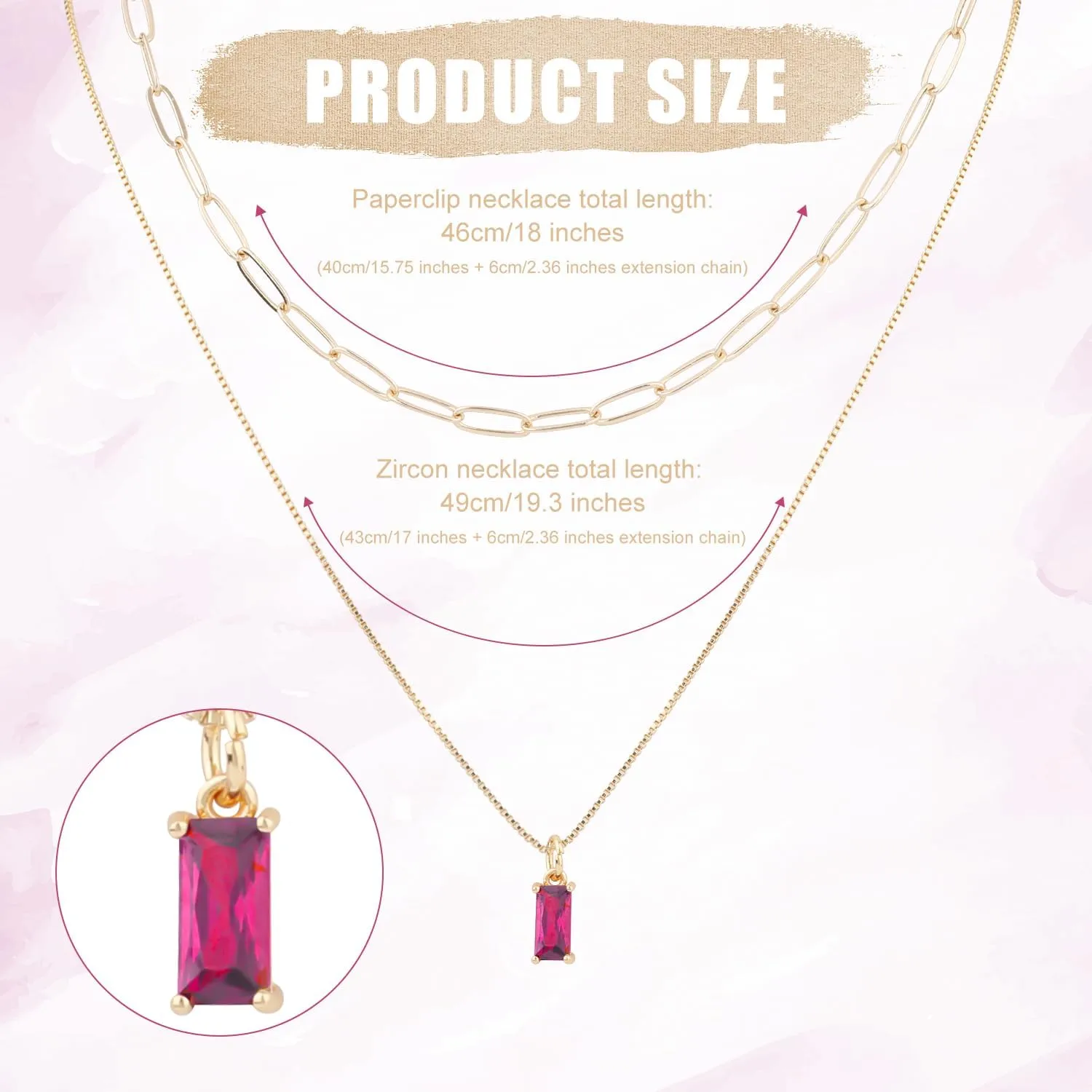 2pcs Gold Charm Necklaces for Women, No Fade Zircon Birthstone Necklace and Paperclip Choker Stylish Birthday Jewelry Gift