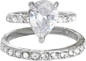 2Pcs Oval Solitaire Rings Set for Womens Inlaid Zircon Engagement Rings Rhinestone Bridal Wedding Bands Lady (Silver, 10)